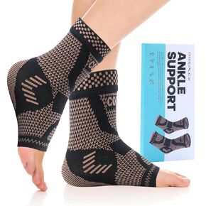 DOEPLEX Copper Ankle Brace Compression Sleeve for Women & Men (1 Pair), Foot Arch Support Sock for Pain Relief, Plantar Fasciitis, Achilles Tendonitis