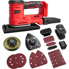 BLACKCUBE 5-in-1 Cordless Multi-function Detail Sander, 20V Powerful Sander with 6 Speeds Control and Dust Bag for Sanding Wood, 2.0 Battery and 2.3A Fast Charger,10 PCS Sander Papers Included