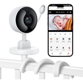 Baby Monitor with Camera and Audio and Mount, 2K Smart WiFi Indoor Baby Video Cam with Motion & Cry Detection, Temperature & Humidity Sensor, Night Vision, 2 Way Audio, 4 Lullabies, App Control