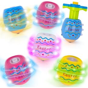 ArtCreativity 12 Pack Easter Egg Spinning Tops for Kids - Set of 12 Top Spinners - Light Up Spinner Easter Egg Toys with LED Lights and Music - Fun Easter Egg Hunt Supplies - Easter Basket Fillers