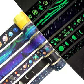 YUBBAEX Luminous Galaxy Washi Tape Set Space Glow in The Dark Masking Tape Decorative for Arts, DIY Crafts, Journal Supplies, Planners, Scrapbook, Card/Gift Wrapping (Universe 6 Rolls x 3m)