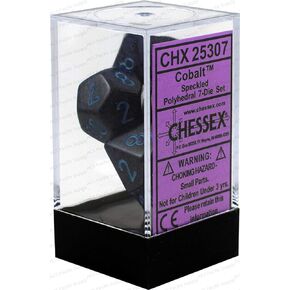 Chessex DND Dice Set-Chessex D&D Dice-16mm Speckled balt Plastic Polyhedral Dice Set-Dungeons and Dragons Dice ludes 7 Dice - D4 D6 D8 D10 D12 D20 D%, Various (CHX25307)