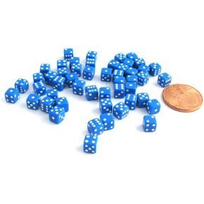 Koplow Games 50 Six Sided D6 5mm .197 Inch Die Small Tiny Mini Miniature Blue Dice