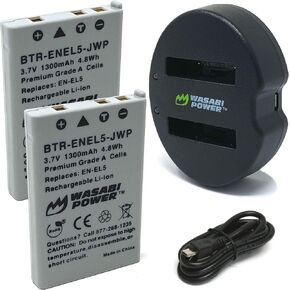Wasabi Power Battery (2-Pack) and Dual USB Charger for Nikon EN-EL5 and Nikon Coolpix 3700, 4200, 5200, 5900, 7900, P3, P4, P80, P90, P100, P500, P510, P520, P530, P5000, P5100, P6000, S10