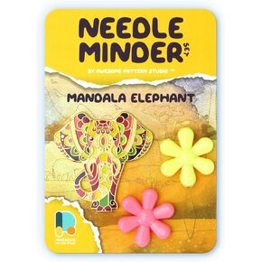 Needle Minder Set - Mandala Elephant Magnetic Needle Minder + 2 Needle Threaders. Enamel Pin for Cross Stitch, Embroidery and Craft