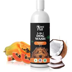 5-in-1 Dog Wash - Plant Based Dog Grooming Supplies for Dogs Cleanses - Skin Care Dog Wash Shampoo - Sulfate Free, All Natural Puppy Wash -Coconut and Papaya Scent -Made in USA (16 Fl Oz)