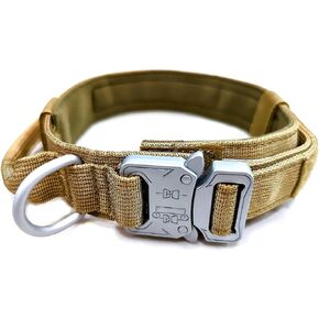 Tactical Dog Collar [Tactical Dog Collar with Handle Small], Military Grade Tactical Heavy Duty Dog Collar with Metal Buckle and Clips (Small (S), Coyote Brown)