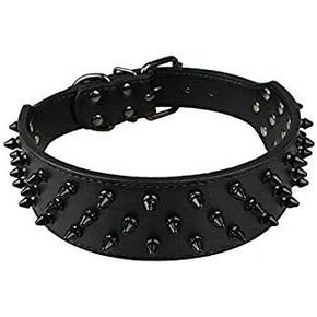 2" Black Leather Dog Collars Cool Spiked Studded Pet Dog Collar for Medium Large Dogs Pitbulls Mastiff Bully