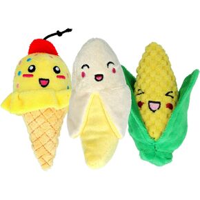 PetSport Tiny Tots Plush Super Soft Dog Toy with Squeaker Made for Small Dogs (Foodies Corn)