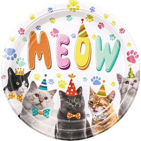 AnyDesign 30Pcs Meow Cat Theme Plate Cat Birthday Party Disposable Plates 7" & 9" Kitten Party Tableware for Kitty Theme Birthday Baby Shower Party Tabletop Decor Supplies