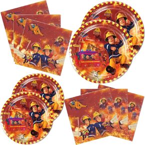 40Pack Fireman Sam birthday Party Supplies include 20 plates, 20 napkins for the Fireman Sam party Decoration