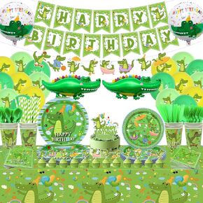 ديكورات حفلات أعياد الميلاد من Obussgar Crocodiles - لوازم حفلات التماسيح بما في ذلك اللافتة والأطباق والأكواب والمناديل ومفارش المائدة والبالونات لديكورات حفلات التماسيح - تكفي 20 شخصًا (ب) in Kuwait