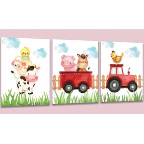 Wall Art Wall Décor Prints Farm Animals Nursery Décor Posters for Room Aesthetic Watercolor Farm Baby Nursery Prints Farmhouse Artwork for Bedroom Living Room Kids Room, Set of 3 Unframed, 8 x 10 Inch in Kuwait