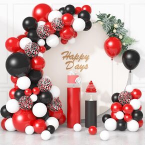 Ouddy Life 133Pcs Red and Black Balloons Garland Arch Kit for Red and Black Party Decorations, Red Black White Balloon for Birthday Las Vegas BBQ Casino Poker Racing Car Party Supplies