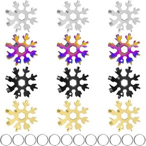 18-in-1 Snowflake Multitool, 12 Packs Stainless Steel Snowflake Wrench/Bottle Opener/Screwdriver Kit, Stainless Steel Portable Star Tool for Christmas Great Gifts