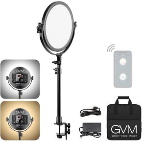 GVM Desk Mount LED Video Light, 10'' Round Key Light with Built-in Diffuser and LCD Display, Bi-Color Professional Light for Game/Studio/Streaming/YouTube Video Shooting, APP Control CRI 97+