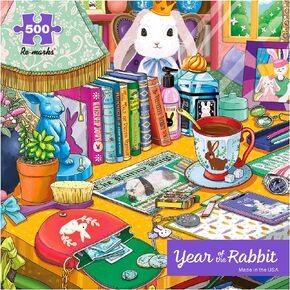 Re-marks Year of The Rabbit Illustrated Puzzle, 500-Piece Jigsaw Puzzle for All Ages