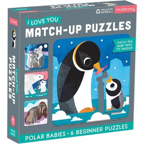 Polar Babies I Love You Match-Up Puzzles from Mudpuppy - Match-Up Puzzles for Children Ages 1-3, Adorable Polar Baby Animal Illustrations, 6 Beginner Puzzles + 1 Shaped Puzzle Piece Per Board