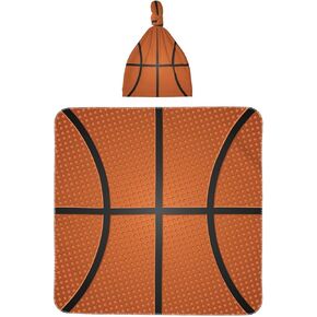 Basketball Print Baby Swaddle Blanket with Beanie Set, Newborn Receiving Blankets 35.4"X 35.4" Soft Swaddle Wrap Baby Stuff for Infant Boy Girl Gift