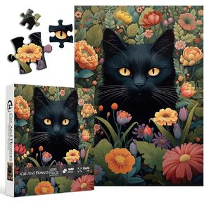 Vintage Cat Puzzles for Adults 1000 Pieces and up, PICKFORU Flower Jigsaw Puzzles Collection Animal and Plant, Retro Kitty Puzzle for Cat Lovers