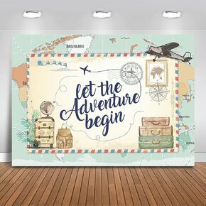 Mocsicka Adventure Awaits Backdrop World Map Let The Adventure Begin Baby Shower Party Decorations Photo Backdrops Global Travel Airplane Birthday Bridal Shower Photography Background (7x5ft)
