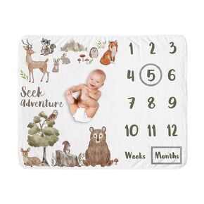 Sweet Jojo Designs Woodland Forest Animals Boy Girl Gender Neutral Unisex Baby Milestone Blanket Newborn Monthly First Year Photo Growth Chart Infant Memory Gift Set Friends Bear Hedgehog Watercolor