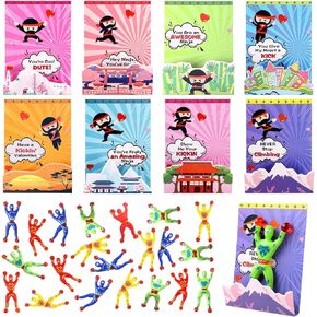 Valentines Day Cards for Kids, 32 Pack Valentines Day Gifts for Kids Classroom with Sticky Wall Climbing Ninjas, 3D Valentines Day Exchange Cards for Boys Girls School Party Supplies Greeting Cards