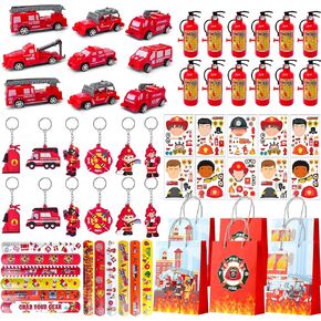 Firefighter Party Favors,72pcs Fire Truck Party Favors Set- Firefighter Party Stickers Slap Bracelets Keychains etc Firefighter Themed Party Favors for Firefighter Birthday Party Decorations Supplies