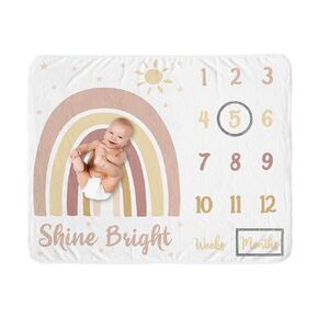 Sweet Jojo Designs Boho Rainbow Girl Milestone Blanket Monthly Newborn First Year Growth Mat Baby Shower Memory Keepsake - Blush Pink Dusty Rose Gold Yellow Mauve Taupe Beige Tan Bohemian Celestial