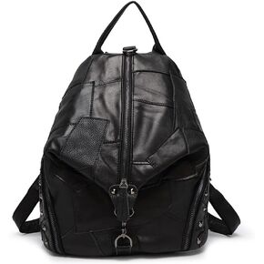 Genuine Leather Backpack Contrasting Multicolor Splicing Backpack Fashion Large Capacity Travel Backpack- Multicolor