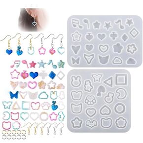 Resin Moulds Silicone Earring Kit, Silicone Pendant Molds for Necklace Bracelet Charms DIY Crafting Epoxy Resin Casting Moulds Resin Jewellery Making Kit Moulds with Earring Hooks 2pcs in Kuwait