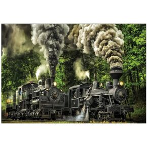 Crown Point Graphics The Great Race - 1000 Piece Jigsaw Puzzle - Artist James Eickman - Soft Touch Design - Train Puzzle with Two Racing Trains, Train Tracks and Trees