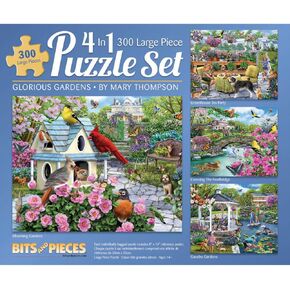 Bits and Pieces - 4-in-1 Multi-Pack 300 Piece Jigsaw Puzzles for Adults - 300 pc Puzzle Set Bundle by Mary Thompson - 16" x 20" (41cm x 51cm)