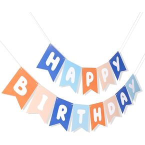 Light Blue Navy Brown Orange Happy Birthday Banner - Birthday Party Decoration for Boys, Happy Birthday Garland Inspired by Blue, Boys’ 1st Birthday Decor, Blue Birthday Background