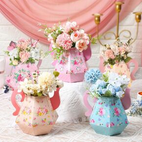 6 Pcs Tea Party Decorations 6.7'' Flower Boxes Centerpiece Princess Tea Party Centerpieces for Tables Teapot Vase Table Decoration for Floral Tea Themed Birthday Party Baby Shower Wedding