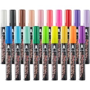 Uchida Bistro Chalk Marker Set - Chisel Tip - 17 Basic, Neon, Pastel and Metallic Colors - Bistro Chalk Markers for Blackboard, Signs, Windows, Blackboards, and Glass