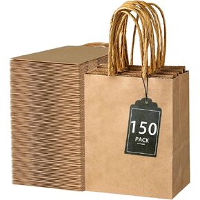 SPERPAND 150Pcs Small Gift Bags - 6.5" Brown Paper Bags Kraft Gift Bags for Birthday, Baby Shower, Christmas, Wedding, Party Favor Bags in Kuwait