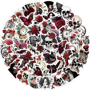 50PCs Punk Rose Stickers for Scrapbook, Retro Horror Flowers Waterproof Vinyl Decals for Water Bottles Cars Laptop Phone Bike Luggage Guitar Envelope