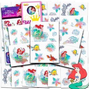 Little Mermaid Temporary Tattoo Set for Kids - Ariel Party Favors Bundle with 96 Temporary Tattoos for Goodie Bags and More Plus Bonus Stickers, More | The Little Mermaid Party Supplies