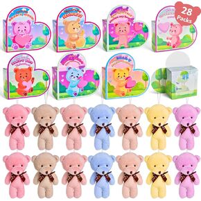 FUN LITTLE TOYS 28 Packs Valentine's Day Mini Stuffed Animals Plush Toys with Heart Boxes, Cute Small Keychain Bear Valentine Gift Boxes for Kids Party Favors, Exchange School Rewards in Kuwait