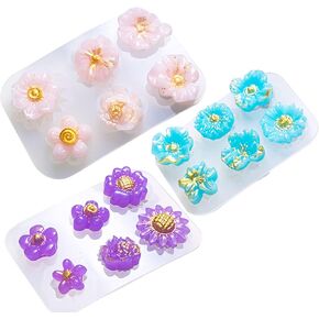Yayatty 3 PCS 3D Flower Pendant Silicone Molds, Flower Resin Molds Daisy Resin Molds Jewelry Pendants Mould Earrings Necklace Making Tool