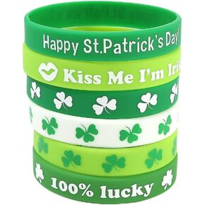 أساور ACEDRE لعيد القديس باتريك، سوار معصم أيرلندي، سوار مطاطي أخضر شامروك، هدايا الحفلات لإكسسوارات عيد القديس باتريك للنساء والرجال (B-Green 6PCS) in Kuwait