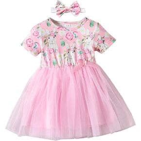 flower frail Infant Toddler Girl Easter Day Outfit Bunny Skirts Clothing Sets Mesh Tutu Dress with Headband 12M-5T