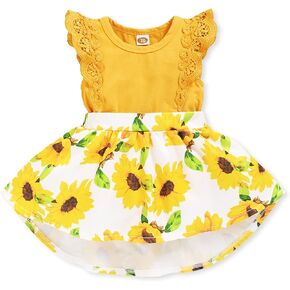 OLLUISNEO Newborn Baby Girl Dress Baby Summer Clothes Flower Short Sleeve Dress Infant Outfit Baby Girl Clothes