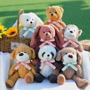 Valentine's Day Gifts 7 Pcs Forest Stuffed Animals Bulk 12.5 Inch Cute Plush Panda Bear Monkey Bunny Puppy Soft Jungle Animal Plush Toys for Kids Birthday Gifts Baby Shower Party Decorations