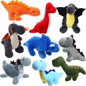 Kasyat 9 Pieces Dinosaur Stuffed Animals 4-6 Inch Mini Plush Dinosaur Figures Assortment Keychain Soft Backpack Ornaments Pendant for Stocking Stuffers, Doll Machine Party Favors
