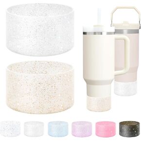 Vmini 2 Pack Protective Glitter Silicone Boot, Compatible with Stanley Tumbler 20-40oz & Hydro Flask Water Bottle 12-24oz and More Bottles/Tumblers with 2.8-2.95in Bottom, Bling Anti-Slip Sleeve
