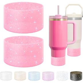 Vmini 2 Pack Protective Glitter Silicone Boot, Compatible with Stanley Tumbler 20-40oz & Hydro Flask Water Bottle 12-24oz and More Bottles/Tumblers with 2.8-2.95in Bottom, Bling Anti-Slip Sleeve