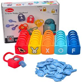 Montessori Toys Materials For Toddlers Lock Learning To Unlock With Keys Set 26 Locks and 26 Keys ABC Preschool 26 Letter Learning Tools Early Education Toys Capital Alphabet and Lowercase Alphabet