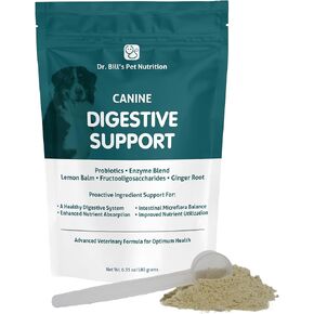 Dr. Bill’s Canine Digestive Support | Probiotics & Prebiotics for Dogs | Gut Health Pet Supplements | Contains Ginger Root, Psyllium Husk, Lemon Balm and Bifidobacterium